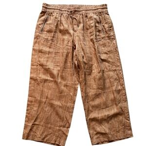 Athleta Cabo Linen Textured Wide Leg Pants Brown Terracotta‎ Size 24 Drawstring